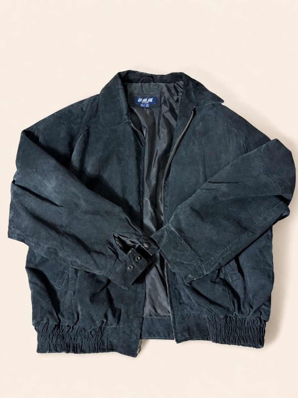 Vintage BMM Black Suede Leather Bomber Jacket XL